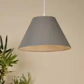 Searchlight Hengelampe Lyta, grå, Ø 28 cm, tekstil, E27, kjegleform