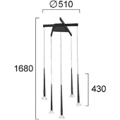 VIOKEF LED-hengelampe Rina, svart/klar, Ø 51 cm, metall, 5 lyskilder