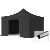 TOOLPORT 4x4 m stål, pop up partytelt, 4 sidepaneler, svart