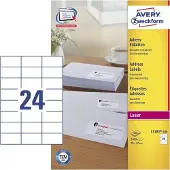 Avery Adresseetiketter, L7181-100, 70 x 37 mm, 24 pr. ark, 100 ark