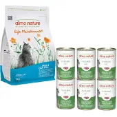 Almo nature Blandet prøvpakke - 2 kg Functional fet fisk & ris + 6 x 140 g Classic stillehavstunfisk