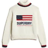 Superdry for woman. W6110538A White turtleneck knit sweater jacket (S), Beige, Casual, Cotton