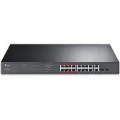 TP-LINK TL-SL1218MP - Switch - ikke-styrt - 16 x 10/100 (PoE+) + 2 x 10/100/1000 + 2 x kombo-Gigabit SFP - rackmonterbar (192 W)