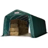 TOOLPORT 3,3x7,2 m leskur, PVC-presenning, mørkegrønn, betongunderlag