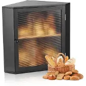 Vevor hjørnebrødboks for kjøkkenbenk, dobbelt lag stor kapasitet bambusbrødoppbevaringsbeholder, gårdshus trebrødboks for hjemmelaget brød, oppbevaringsboks med akryl bølget dør, svart