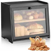 Vevor dobbeltlags brødboks for kjøkkenbenk, stor kapasitet bambus brødoppbevaringsbeholder, gårdshus trebrødboks for hjemmelaget brød, oppbevaringsboks med akryl bølget dørpanel, svart