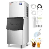 Vevor kommersiell ismaskin, 450LBS/24T ismaskin med 250LBS stor oppbevaringsboks, automatisk selvrensende ismaskin med berøringsskjerm for bar, kafé, restaurant, bedrift, kommersiell