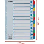 Esselte - Inndeler - 12 deler - fortrykt: 1-12 - for A4 (210 x 297 mm) - med fliker