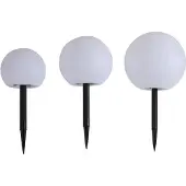 LINDBY LED-solcellelamper Lago, sett med 3, kuler, jordspyd, hvit