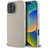 GUESS MagSafe-etui med kornet gullring for iPhone 16 Pro Max - Beige