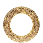 Wellhome Gull Champagnefarget Julekrans Med 30 Varmhvite Led-lys 40 Cm