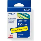 Brother 12 mm tape, svart tekst på gul, laminert, 8 m