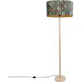 QAZQA Gulvlampe i tre med oval fløyelsskjerm bladmotiv 50 cm – Mels