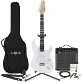 Gear4Music LA Elektrisk Gitar Hvit 15W Gitarforsterker og Ultimat Tilbehørspakke