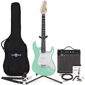 Gear4Music LA Elektrisk Gitar Seafoam Green 15W Gitarforsterker og Tilbehørspakke