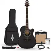 Gear4Music Roundback Elektroakustisk Gitar + 15W Forsterkerpakke Svart