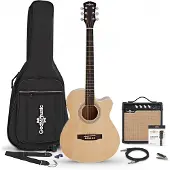 Gear4Music Single Cutaway Elektroakustisk Gitar Naturell 15W Akustisk Forsterker & Tilbehørspakke
