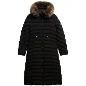 Superdry for woman. W5012001A Fuji faux fur longline coat black (XS), Casual, Polyester