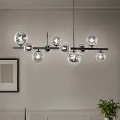 Domiluce Hengelampe Rumba, svart/røykgrå, glass/metall, 10 lyskilder