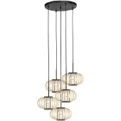 Anne Light & Home Silva hengelampe, 5 lyskilder, rund, svart, bambusstenger