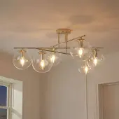 Domiluce Taklampe Zoe, gullfarget, lengde 72 cm, 6 lyskilder, glass