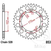 JT Sprockets 520 Jtr853.49 Steel Bakre Tannhjul