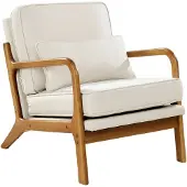 Vevor aksentstol, lenestol i mid-century modern-stil med ramme i heltre og sklisikre ben, polstrede fritidsstoler med linstoff og 14,5 cm tykkere pute, for stue, soverom og kontor