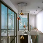 Schuller Valencia Charlize 6-lys LED-hengelampe, dimbar, firefarget glass
