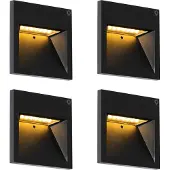 QAZQA Sett med 4 moderne innfelte vegglamper svart inkl. LED - Gem 2