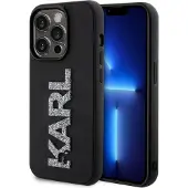 Karl Lagerfeld 3D gummideksel med glitterlogo iPhone 15 Pro-etui - svart