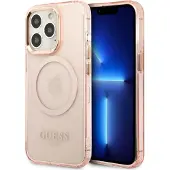 GUESS Gold Outline gjennomsiktig MagSafe-etui for iPhone 13 Pro Max - rosa