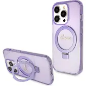 GUESS Ring Stand Script Glitter MagSafe-etui for iPhone 14 Pro - lilla