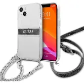 GUESS GUHCP13SKC4GBSI iPhone 13 mini 5,4" gjennomsiktig hardcase 4G grå stropp sølvkjede