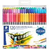 Staedtler - Dobbelsidig fibertupp-pen - assorterte farger - 0.5-0.8 mm / 3 mm - fin / fin og bred (en pakke 120)