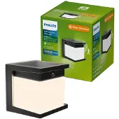 Philips LED-solcelledrevet vegglampe Diara, svart, sensor, IP44