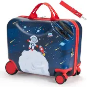 Vevor Koffert med hjul, 26 l kapasitet, 18 tommer håndbagasje med hjul for småbarn, justerbar skulderstropp, lett barnekoffert for gutter og jenter fra 3 år, blå og hvit