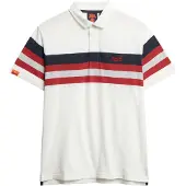 Superdry for man. M1110424A Lightweight knitted polo shirt with white stripes (L), Casual, Cotton, Short sleeve