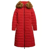 Superdry for woman. W5012141A New Arctic Long red quilted jacket (L), Casual, Polyester