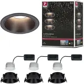 Paulmann LED-innbyggingslampe Cole Coin svart Ø9cm IP44 dimbar 3-pakning