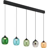 Globo LED-hengelampe Minara, 5 lyskilder, lengde 102 cm, flerfarget, glass