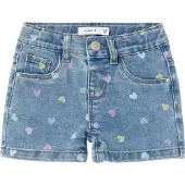 Name it Shorts - Slim - NmfSalli - Medium+ Blue Denim/Hearts - - 1 år (80) - Shorts