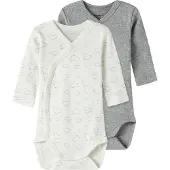 Name it Omslagsbody I/e - Noos - 2-pack - Jet Strøm/Grey Meg - - 62 - Langermet Body