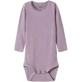Name it Body I/e - Noos - Rib - NbfKab - Lavender Grå - - 1 år (80) - Langermet Body