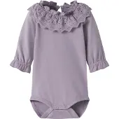 Name it Body I/e - NbfTroja - Lavender Grå m. Volanger - - 56 - Langermet Body
