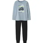 Name it Pysjamas - Noos - NkmNightset - Dusty Blue/Svart - - 11-12 år (146-152) - 2-delt nattøy