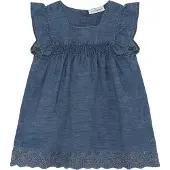 Minymo Kjole - Hullmønster - Falmet Denim - - 1 år (80) - Kjole