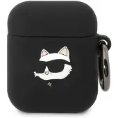 Karl Lagerfeld etui KLA2RUNCHK til Apple AirPods 2/1 cover sort/svart silikon Choupette Head 3D