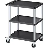 Vevor servicevogn, lastekapasitet 147 kg, 61 x 46 cm servicevogn, kraftig plastvogn med tre hyller og 360° svingbare hjul (2 med bremser), egnet for lager, garasje, rengjøring