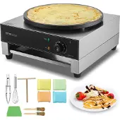 Vevor elektrisk crêpe-maskin, 16-tommers kommersiell crêpe-maskin, 3000W flat plate crêpe-stekeplate, non-stick pannekakemaskin i rustfritt stål, stasjonær sirkulær frokostblanding pannekakeovn med te