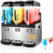 Vevor Kommersiell Slush-maskin, 12Lx3 Trippeltank Frossen Drikkemaskin, 144 Kopper Rustfritt Stål Margarita Smoothie Frossen Drikkemaskin, Slush-maskin for Hjemmefester Restauranter Kaféer Barer